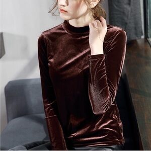 Y2K BCBG Velvet Tracksuit 3 Piece Set Jacket Mock Neck Top Pants Brown Sporty